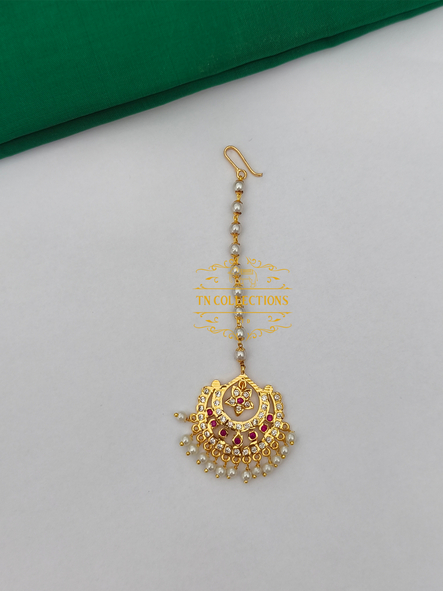 Micro Gold Finish Tikka (Ruby & White stones)