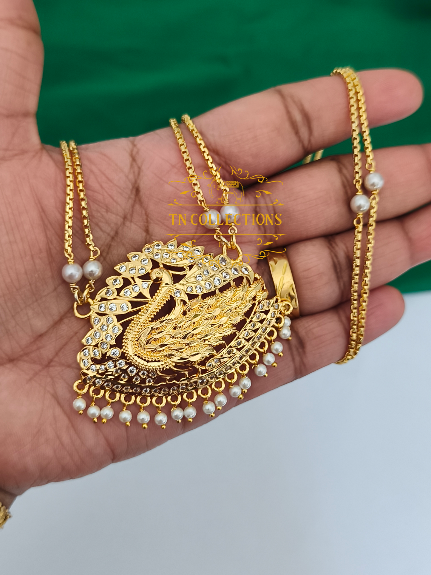 Micro Gold-Plated Traditional Pathakkam with Double layer Pearl chain