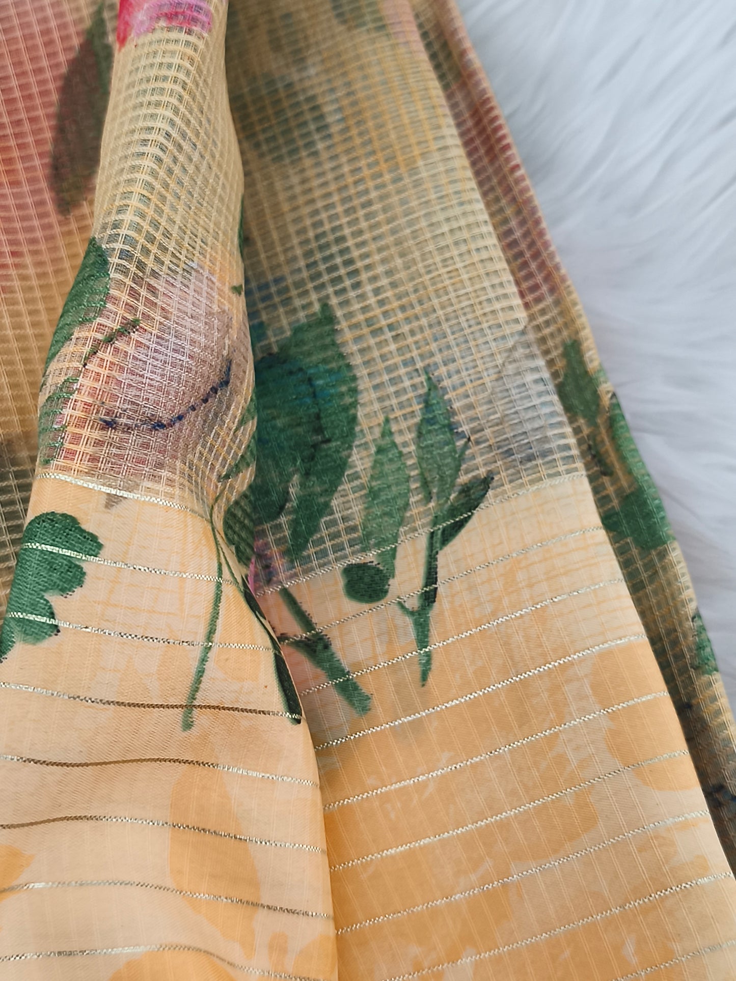 Floral Linen cotton saree