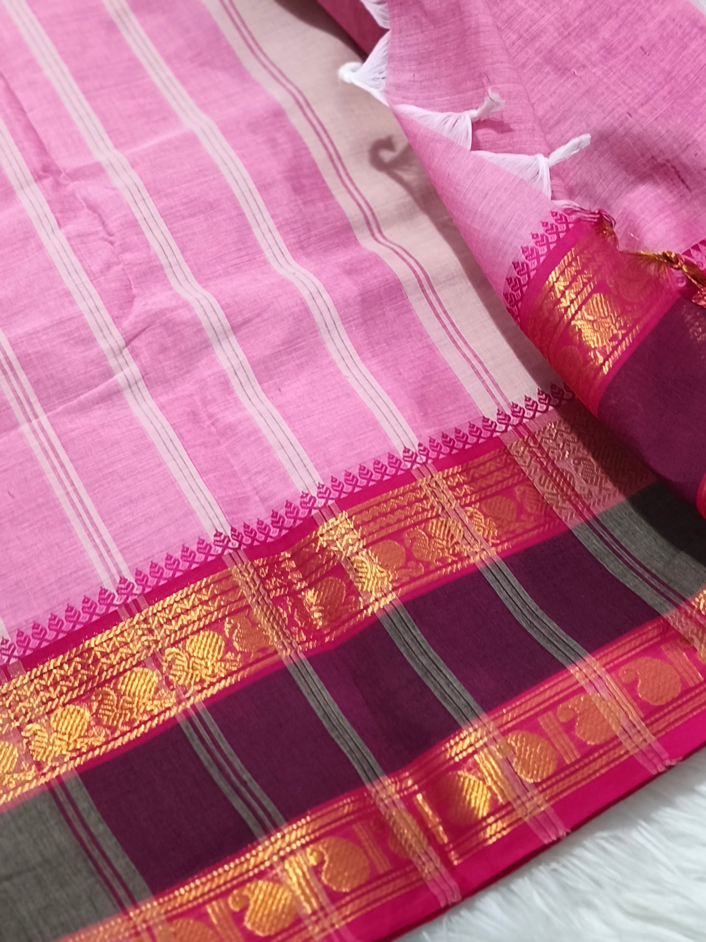 Pure Kanchi Cotton Saree (Pink)