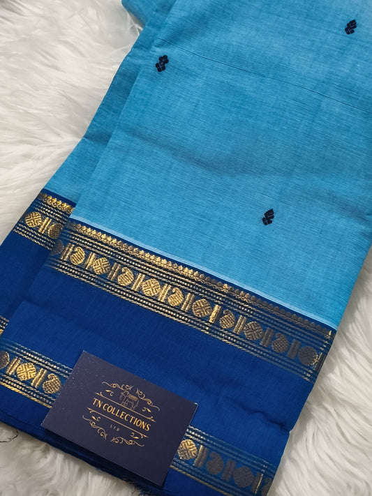 Pure Kanchi Cotton Saree (Blue)