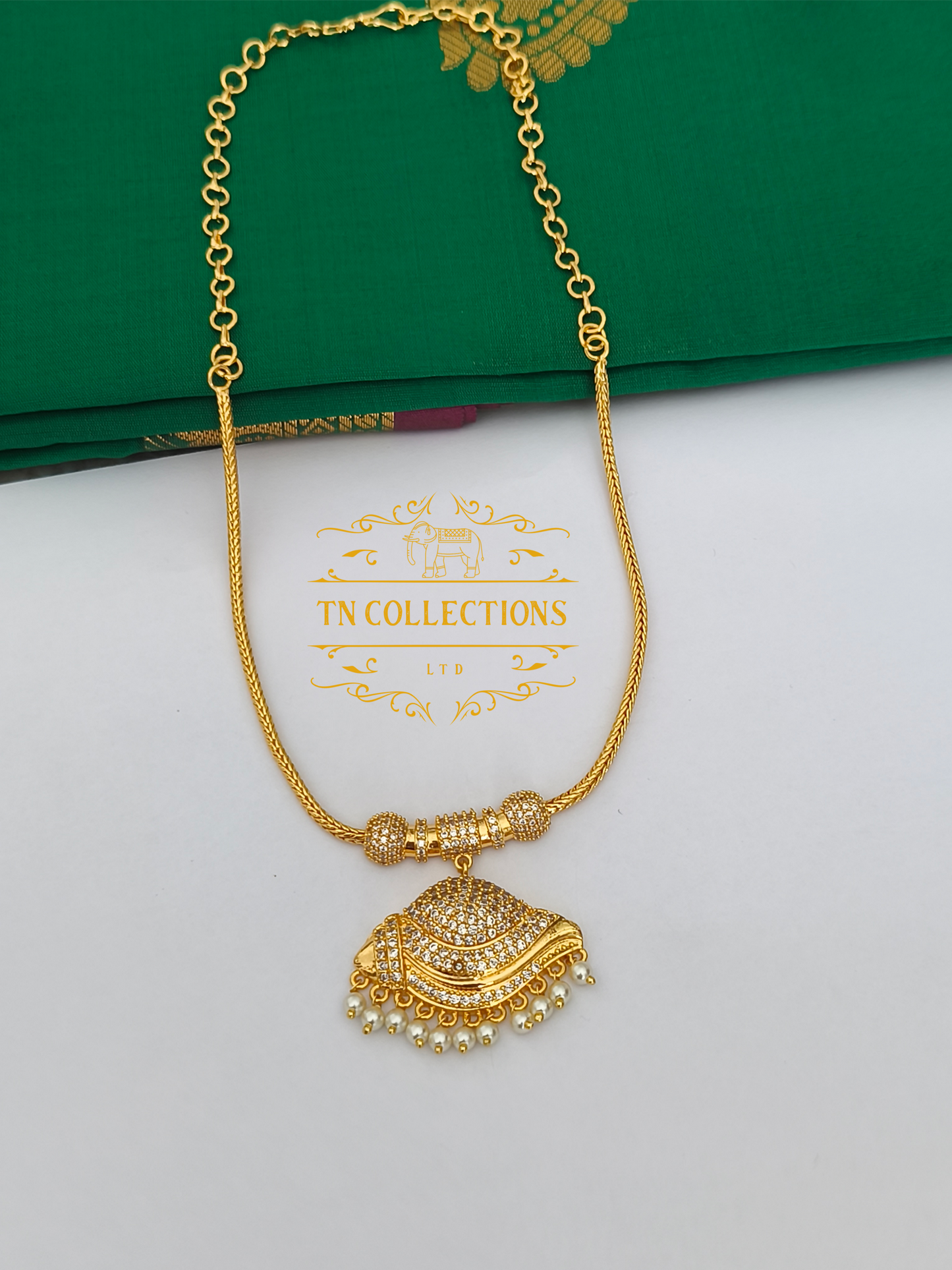 Micro Gold-Plated Traditional Sangu Attiyal (Full white stones)