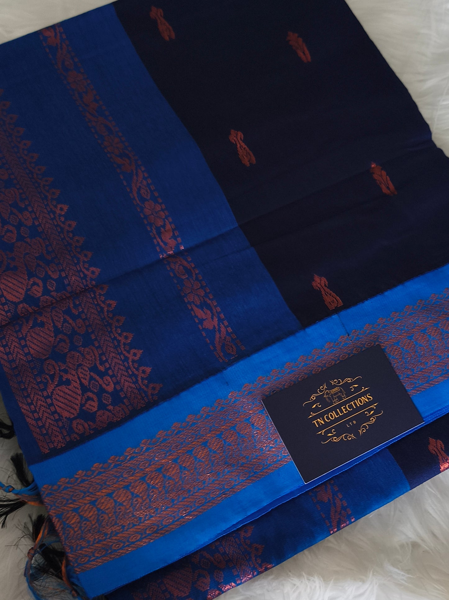 Navy blue with Royal blue Kalyani cotton Pattu Saree