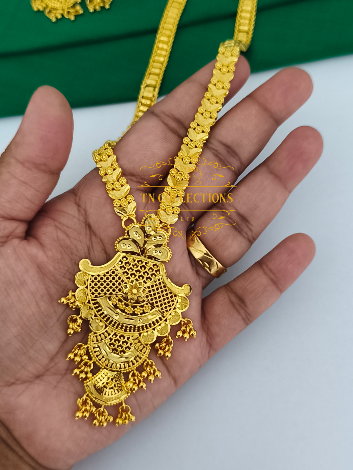 Gold Plated Traditional Long Haaram with Earrings
