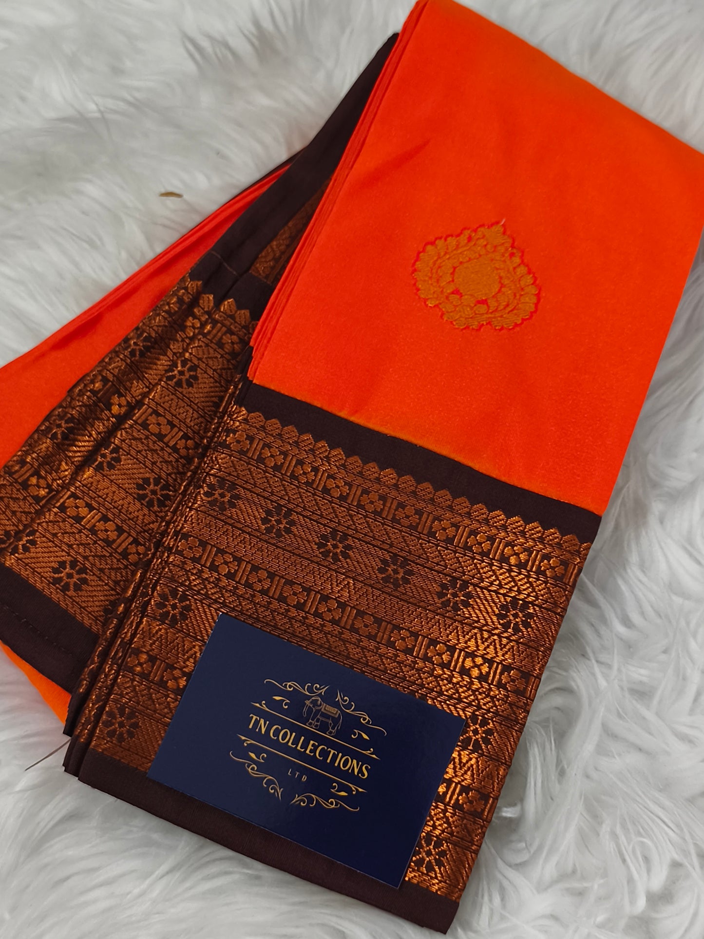 Pure Kanchi Semi Silk Saree(Rusty Orange with Coffee Brown)