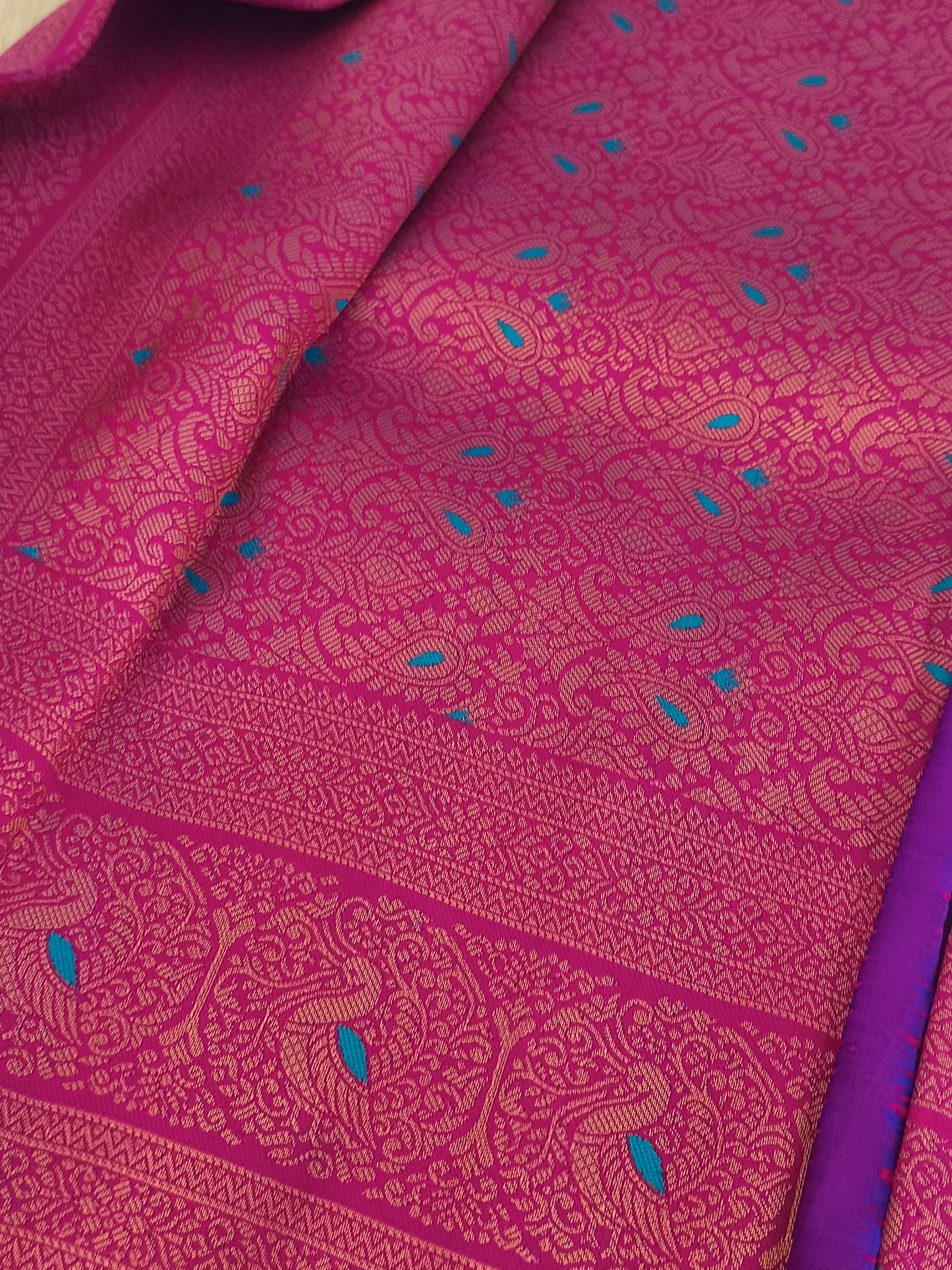 Peacock blue Kanchi Soft Silk Saree with contrast blouse and rich pallu
