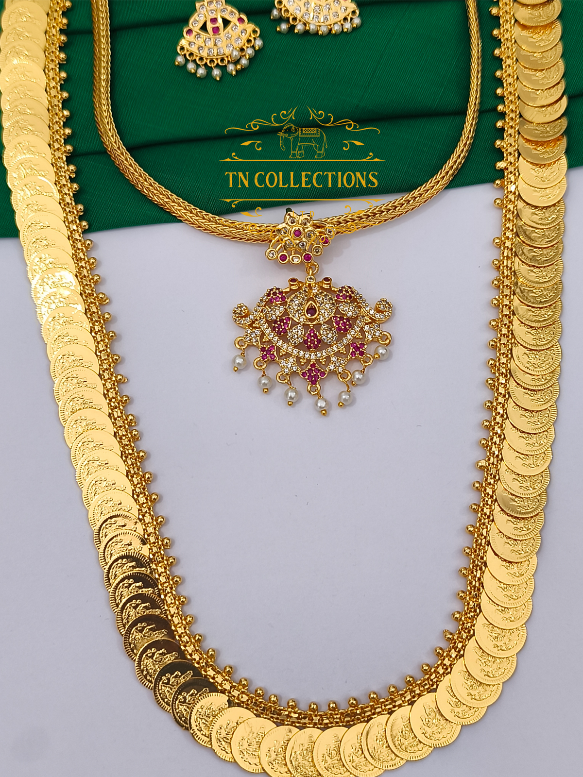 Micro Gold Finish Semi Bridal Set (Ruby & White Stones)