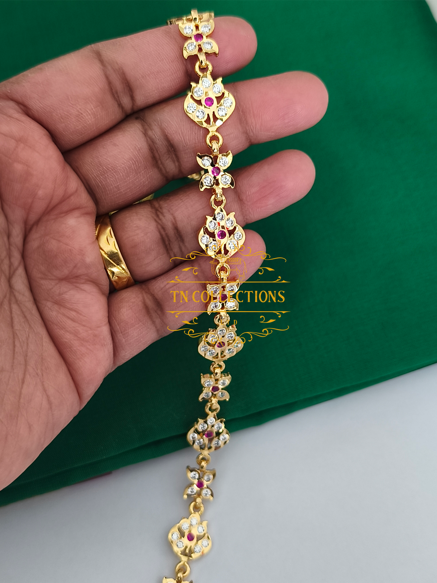 Micro Gold-Plated Trendy Hip chain (Ruby & white stones)