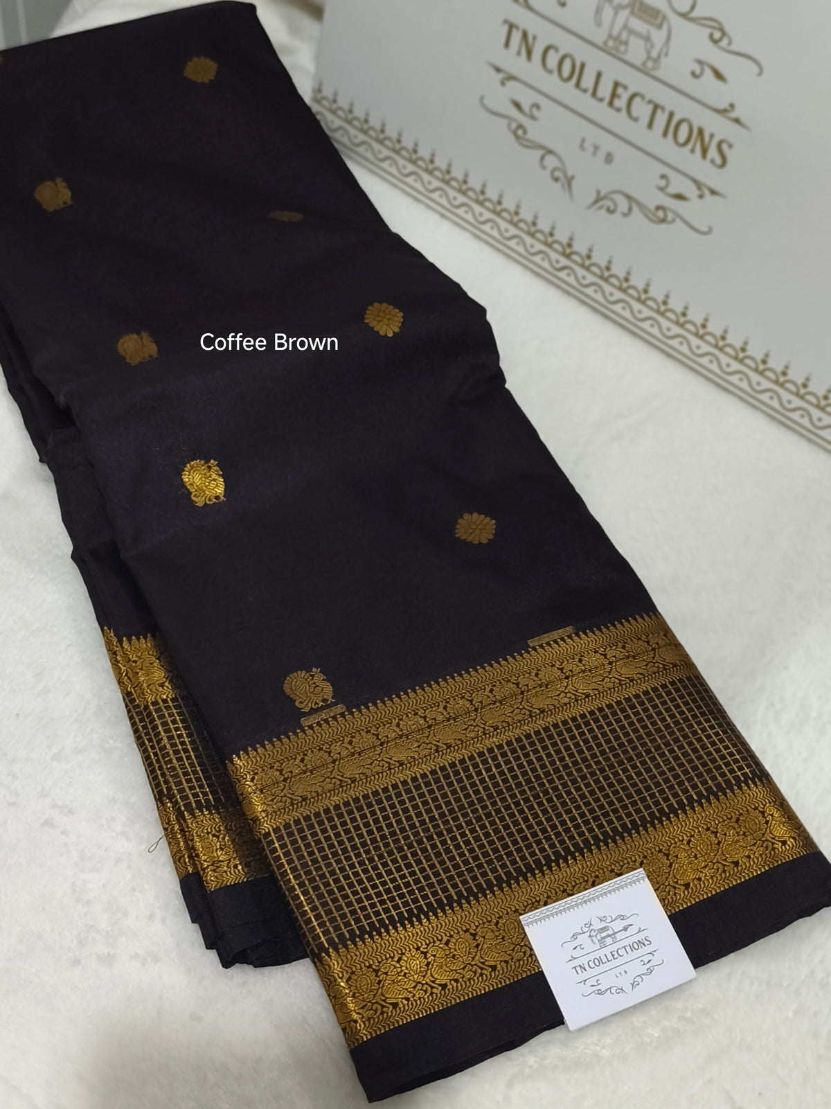 Coffee Brown Premium Semi Kanchipuram Silk Saree