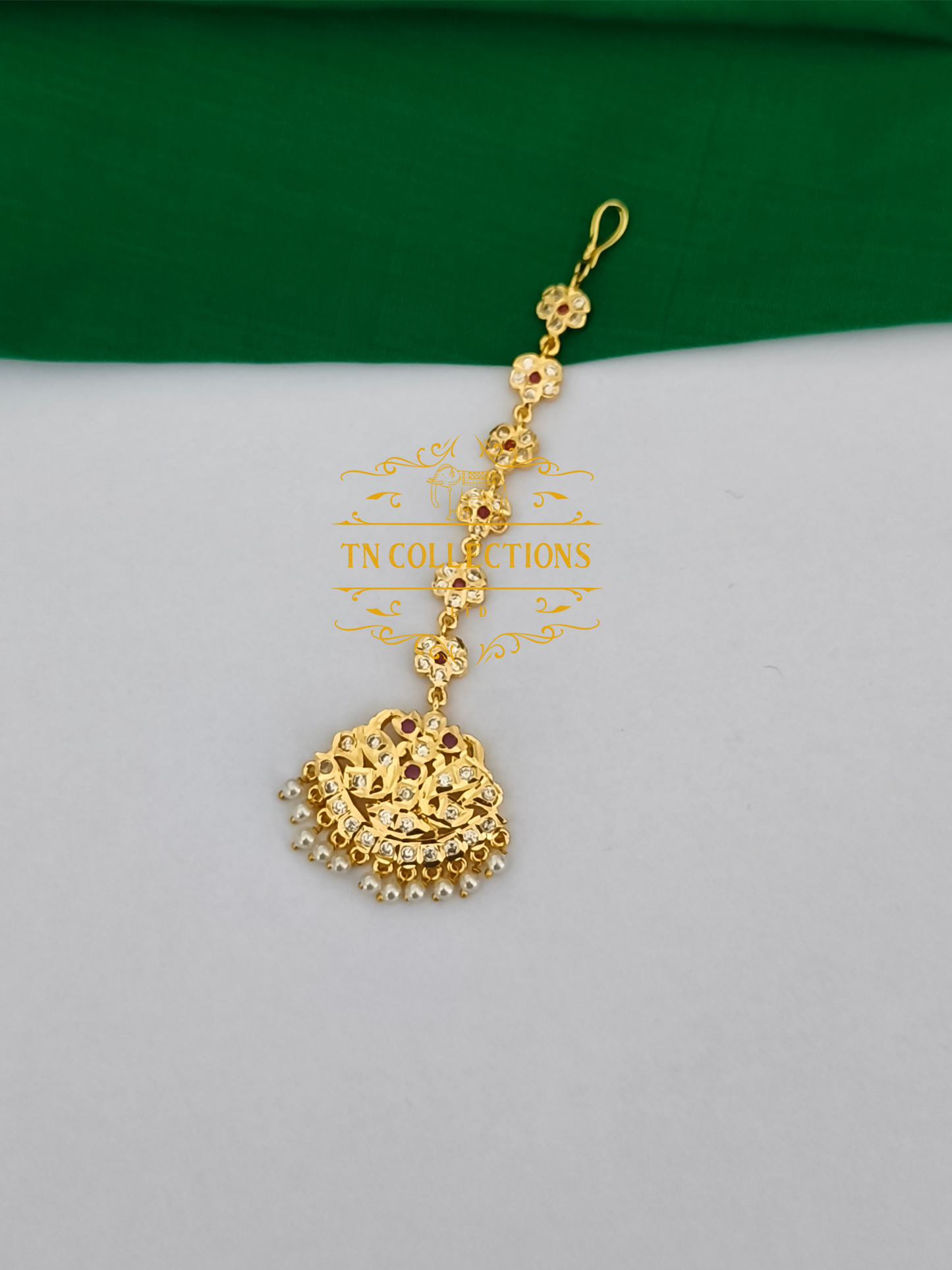 Micro Gold Finish Traditional Tikka (Ruby & white stones)