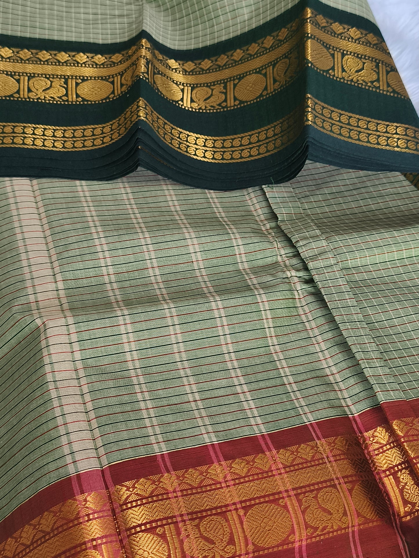 Pure Handloom kanchi cotton Kattam Saree