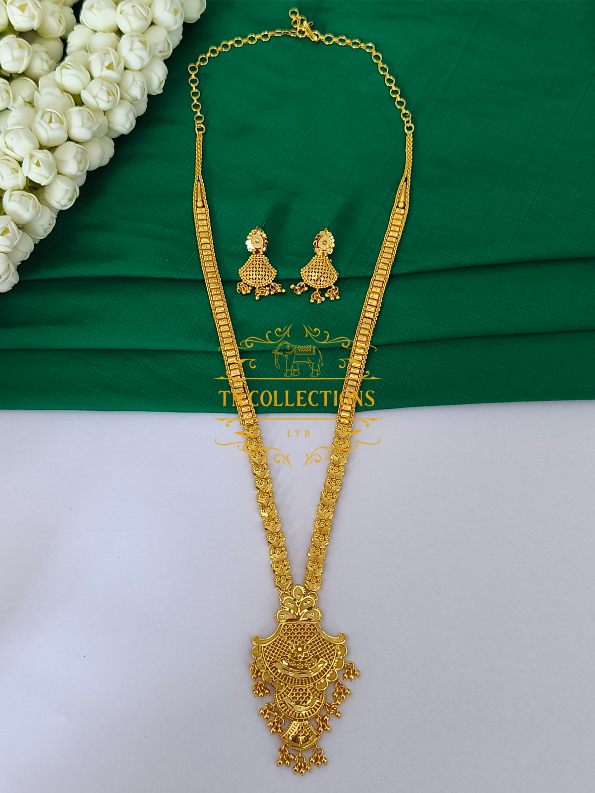 Gold Plated Traditional Long Haaram with Earrings