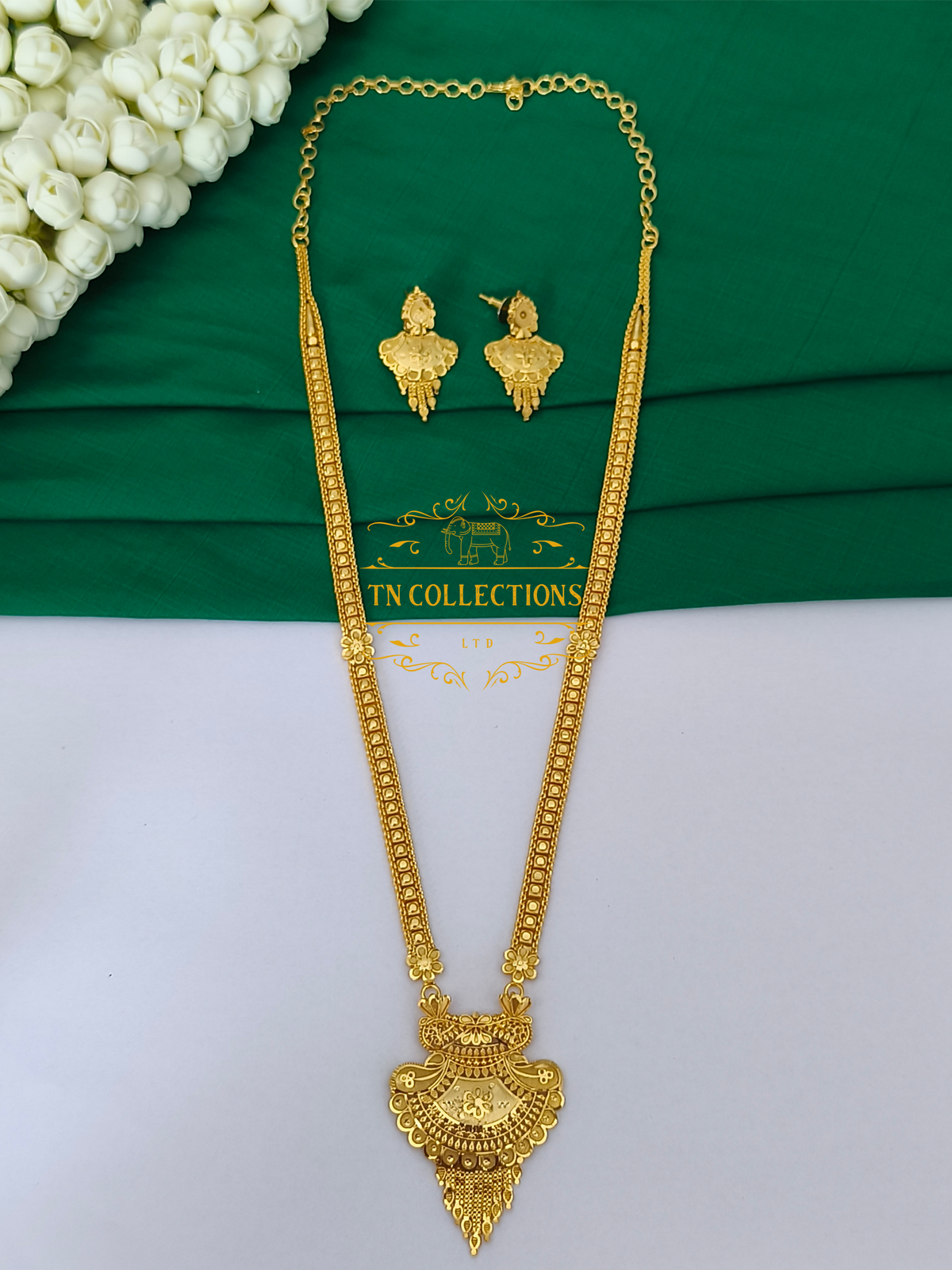 Gold Plated Long Haaram with Earrings
