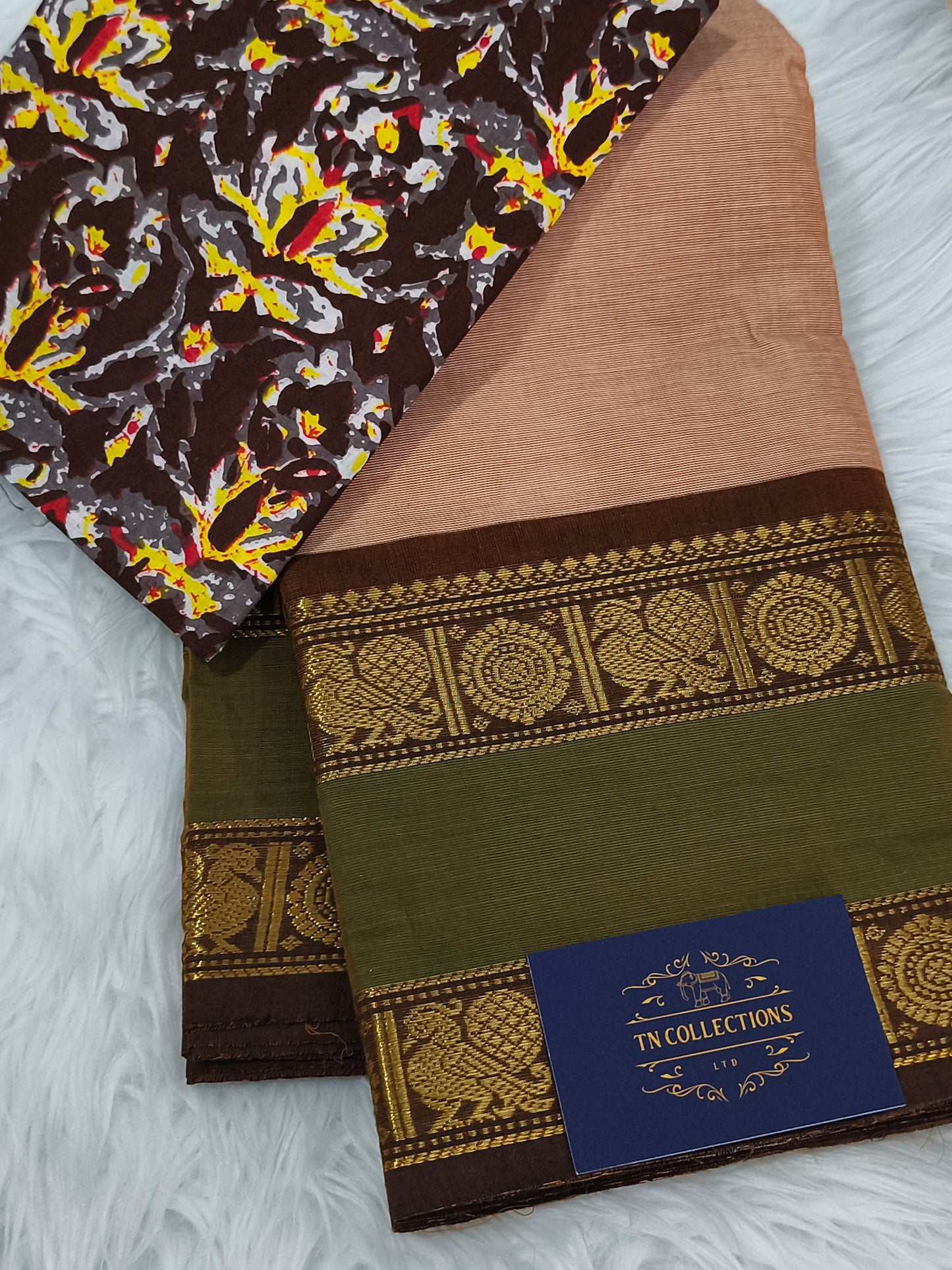 Pure Chettinad cotton saree with Kalamkarai blouse