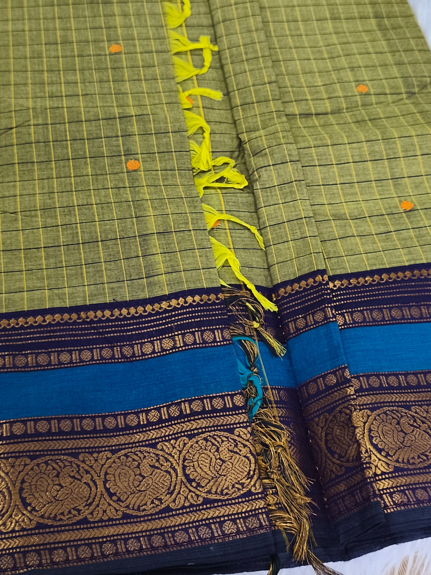 Pure handloom checked design kanchi cotton saree