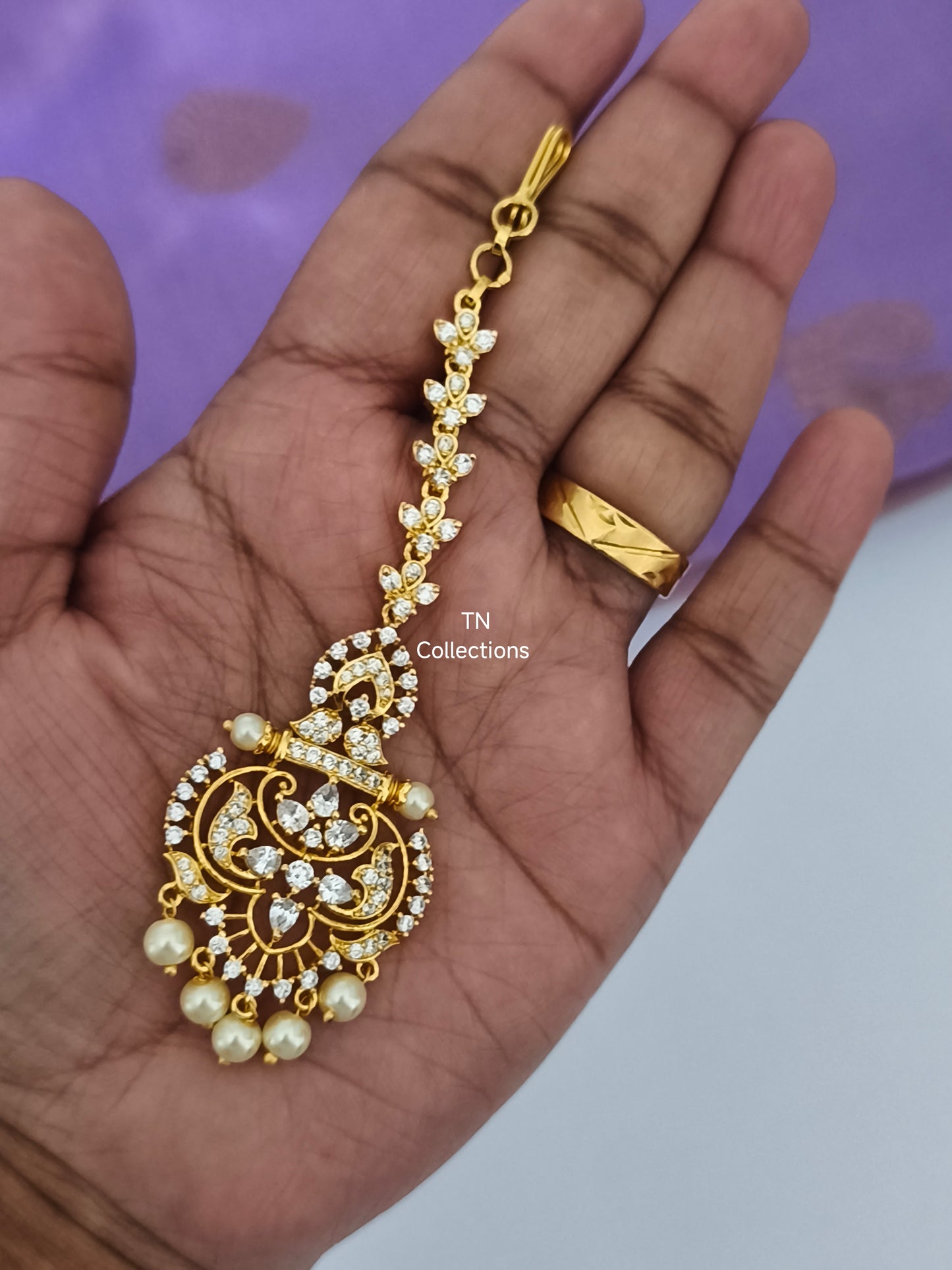 Gold Finish Tikka (Full White stones)