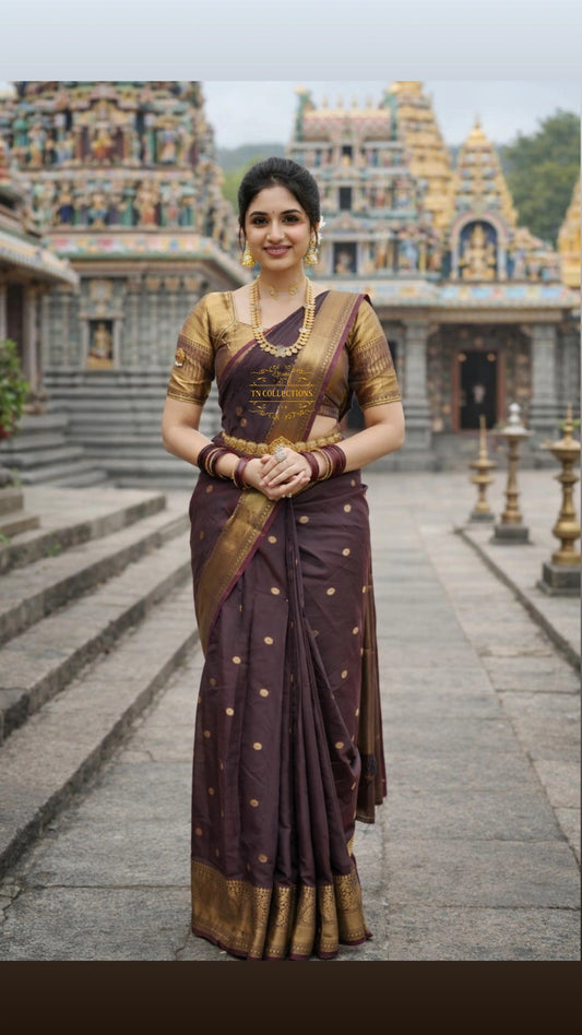 Dark Brown Banarasi Semi kataan Soft Silk