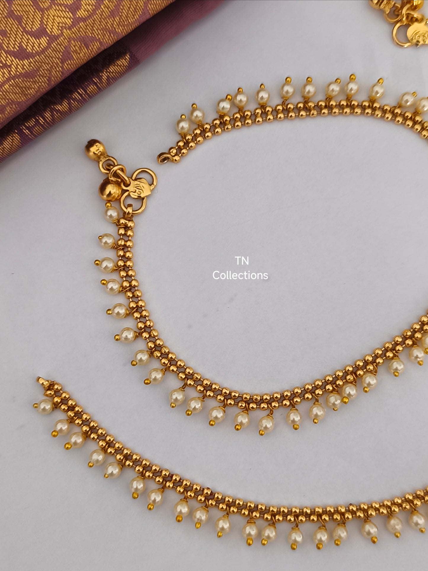 Antique Polish Trendy Anklets with Pearls (Paayal)