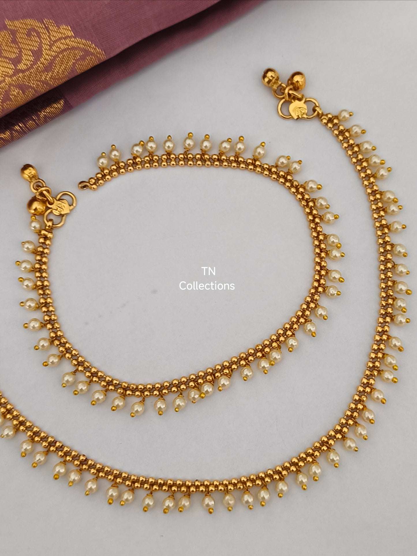 Antique Polish Trendy Anklets with Pearls (Paayal)