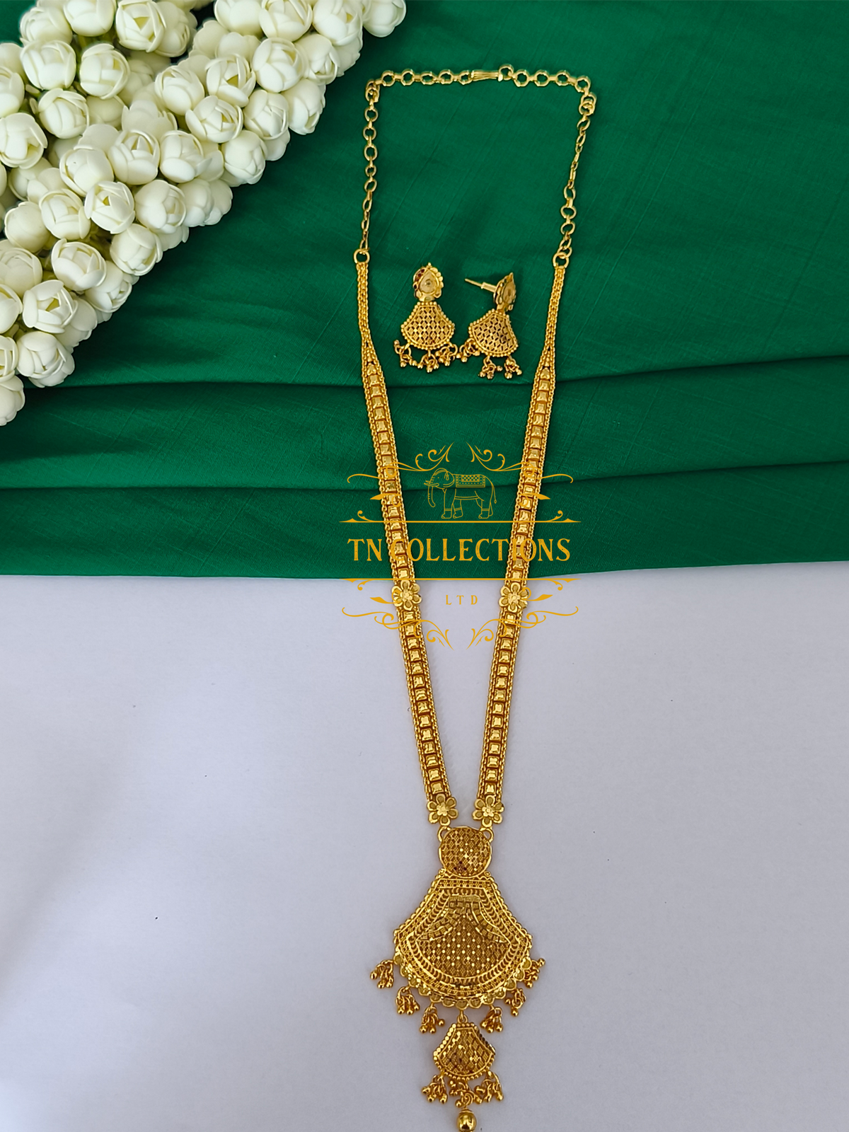 Gold Plated Traditional Long Haaram with Earrings