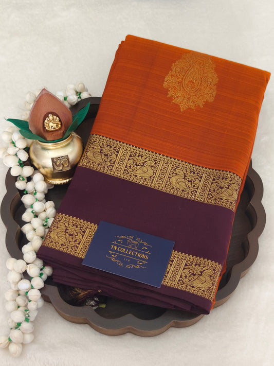 Trendy Pure Kanchipuram Silk Saree (Vintage Rusty Orange)
