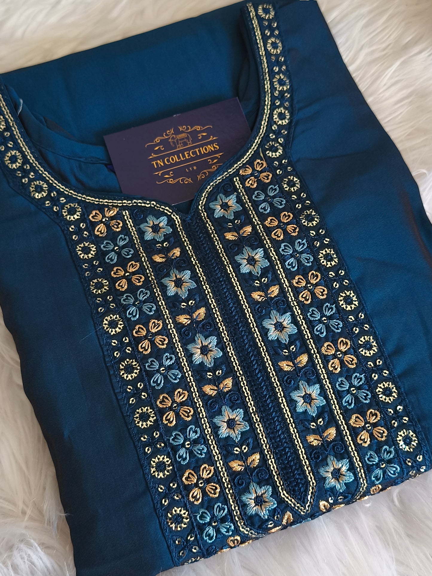 Stylish 3 Piece Embroidered Side Open Shalwar Suit with Floral Dupatta- (Size XL)
