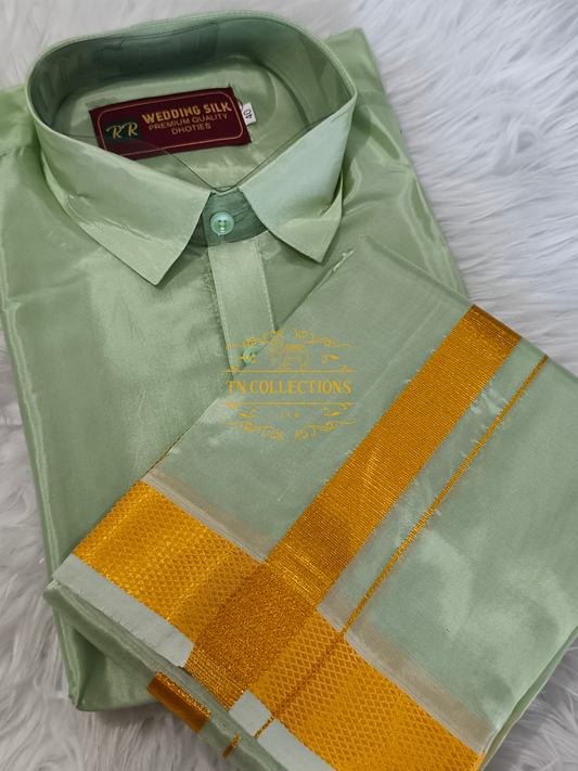 Men's Pastel Green Veshti Shirt set