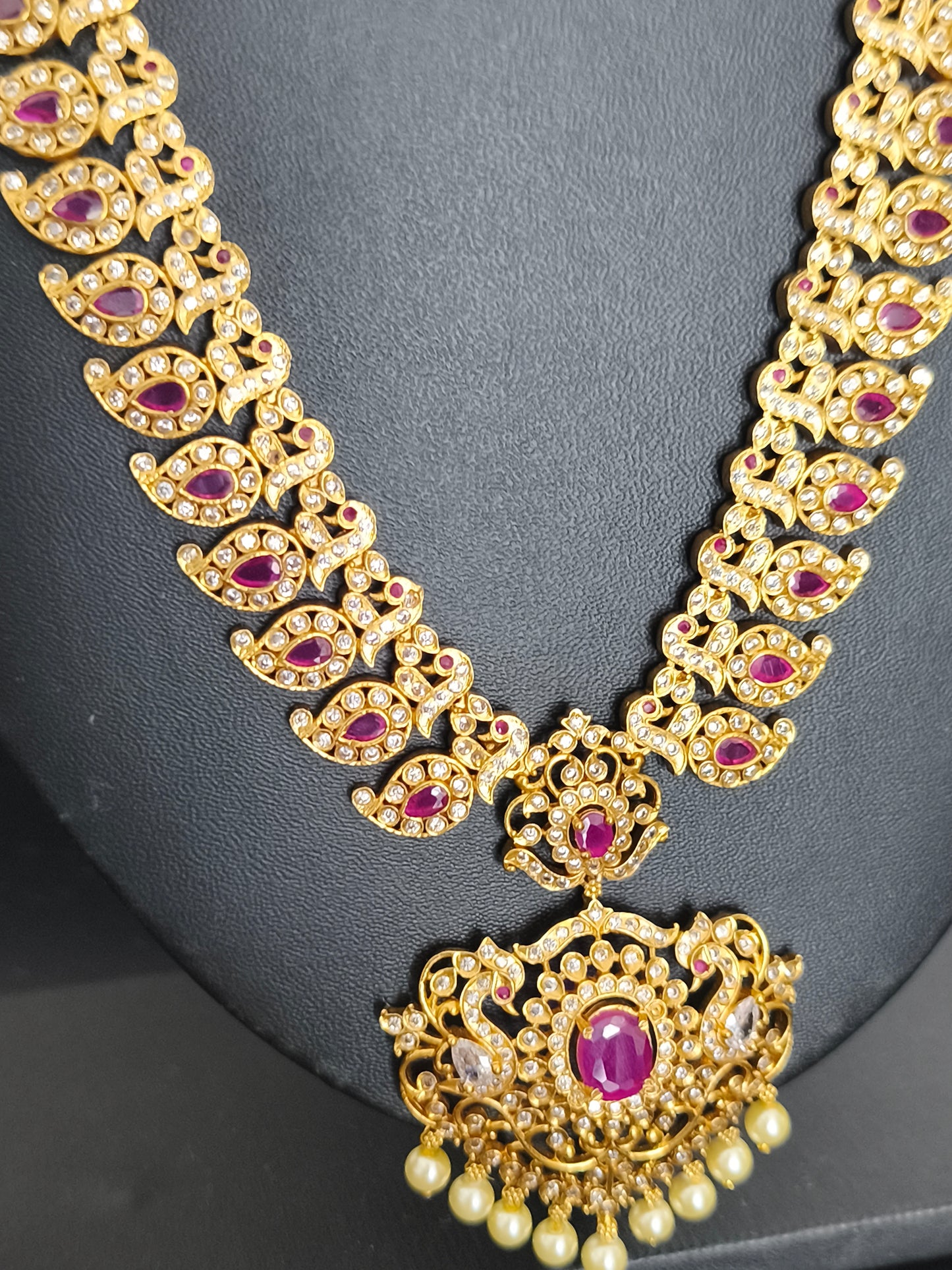 Matte gold Ruby & white Stone Semi Bridal Set/ wedding jewellery Set