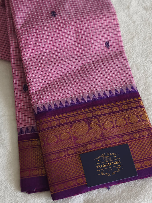 Pure Handloom checked Kanchi Cotton Saree