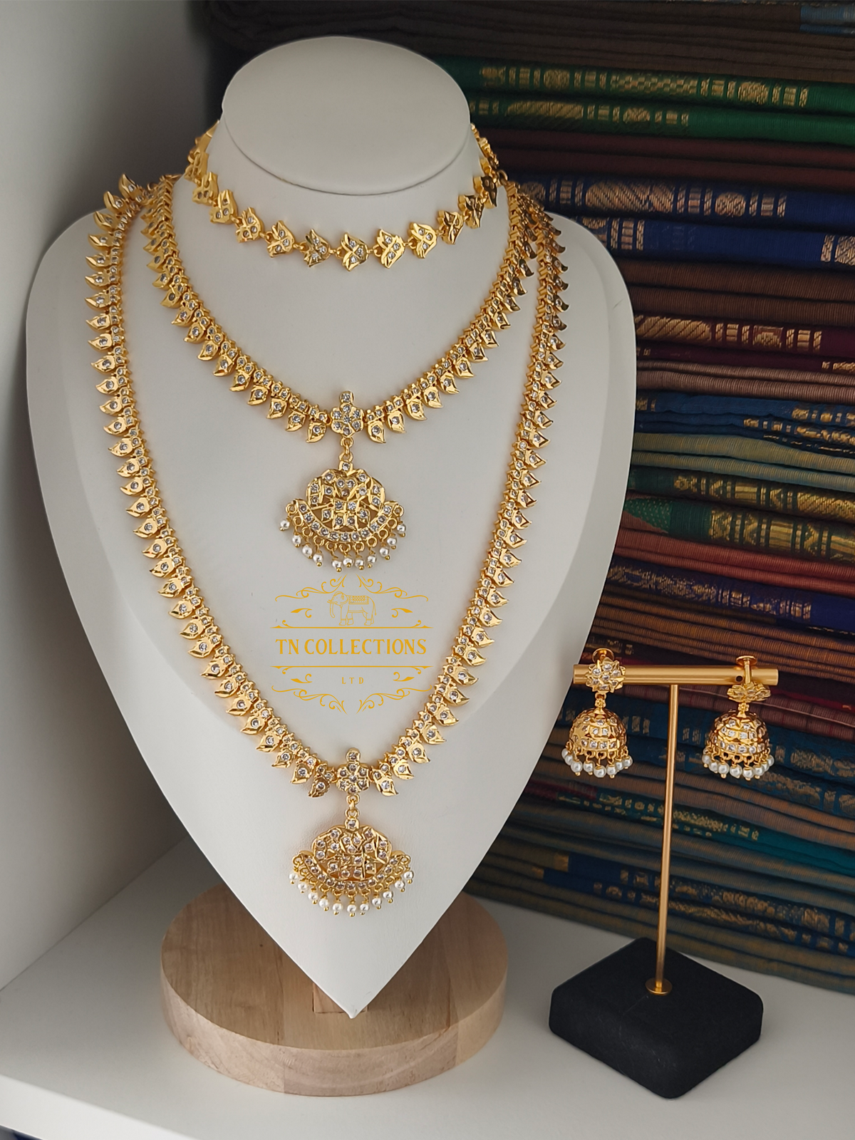 Micro Gold Finish cz Semi Bridal Set (Full white stones)
