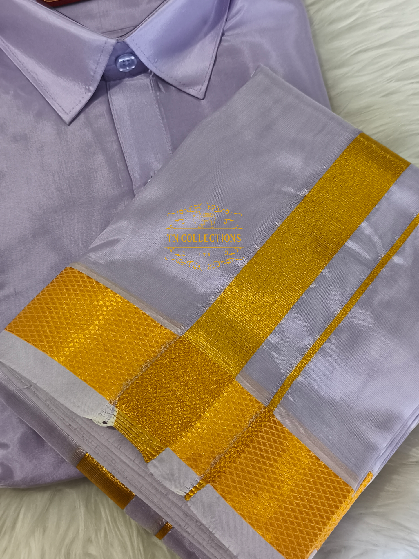 Lavender Colour Veshti Shirt set