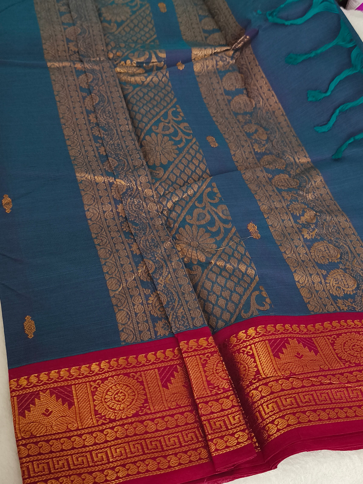 Grand Pure Kanchi Cotton Saree with Rich Pallu (Dual shaded)