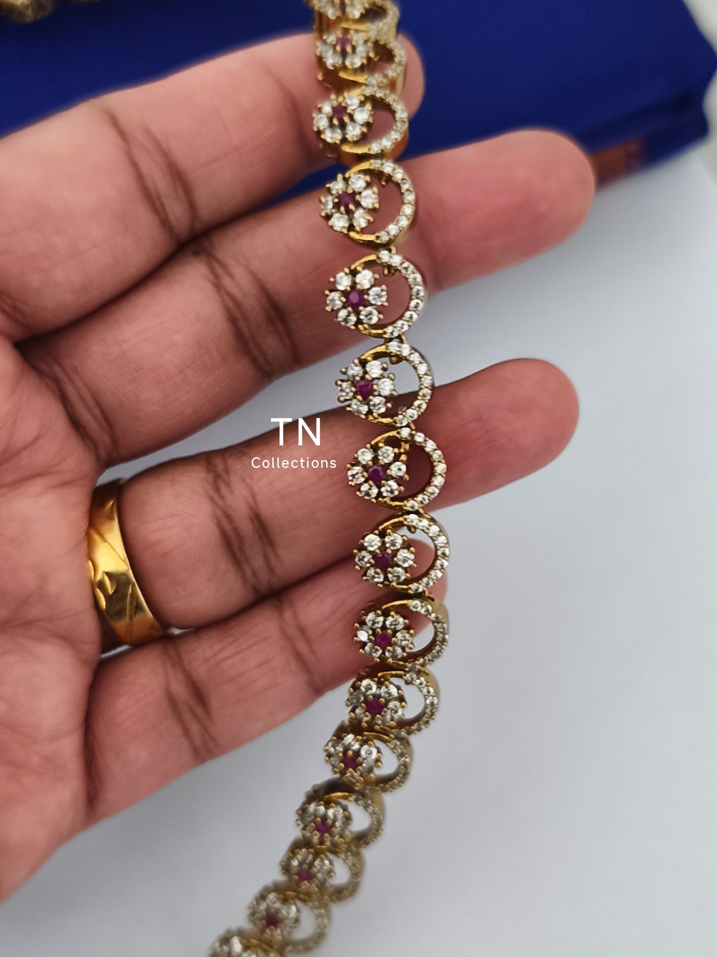 Matte finish cz hip chain (Ruby and white)
