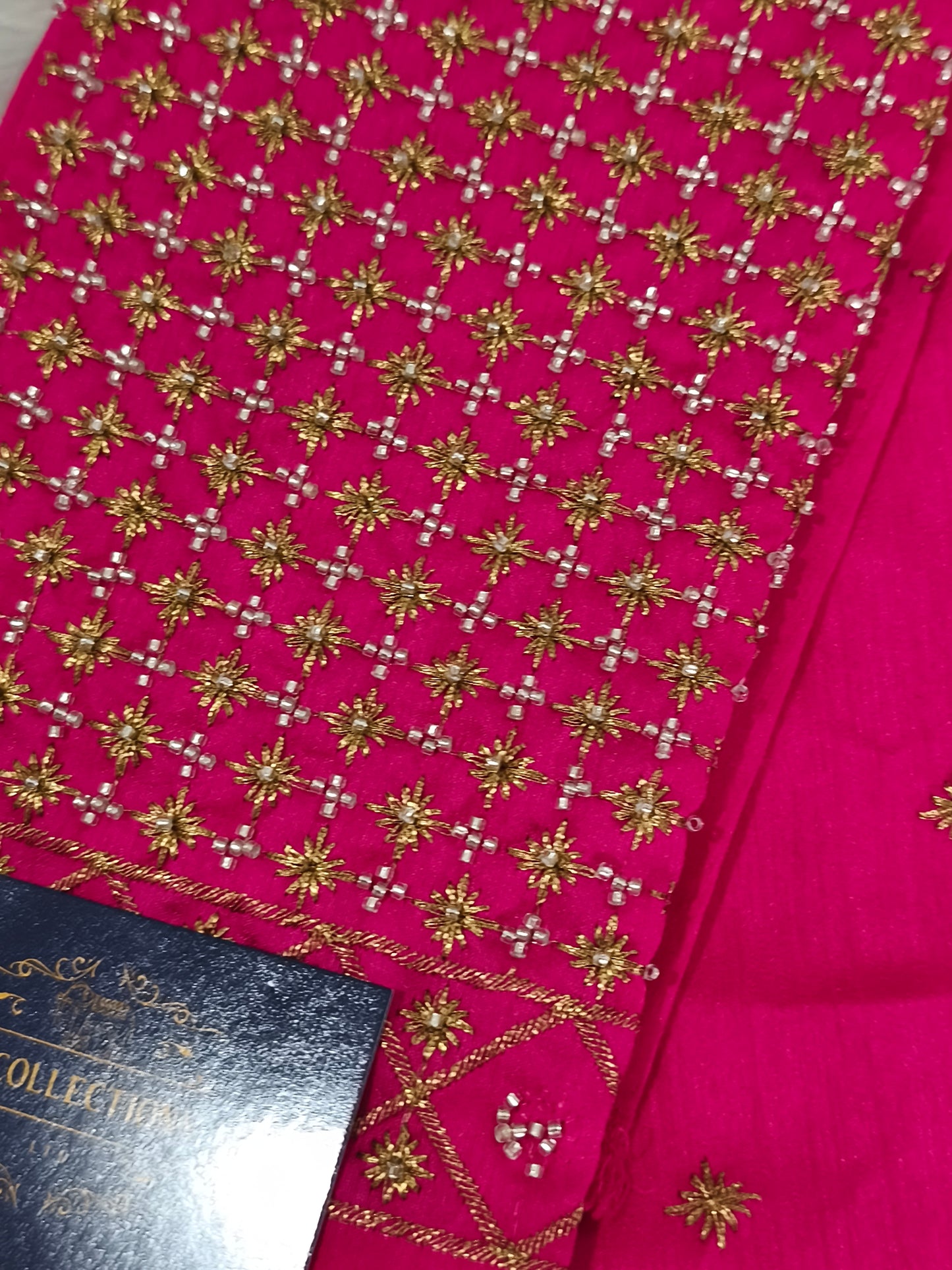 Aari Embroidery work Saree Blouse Material (Pink)