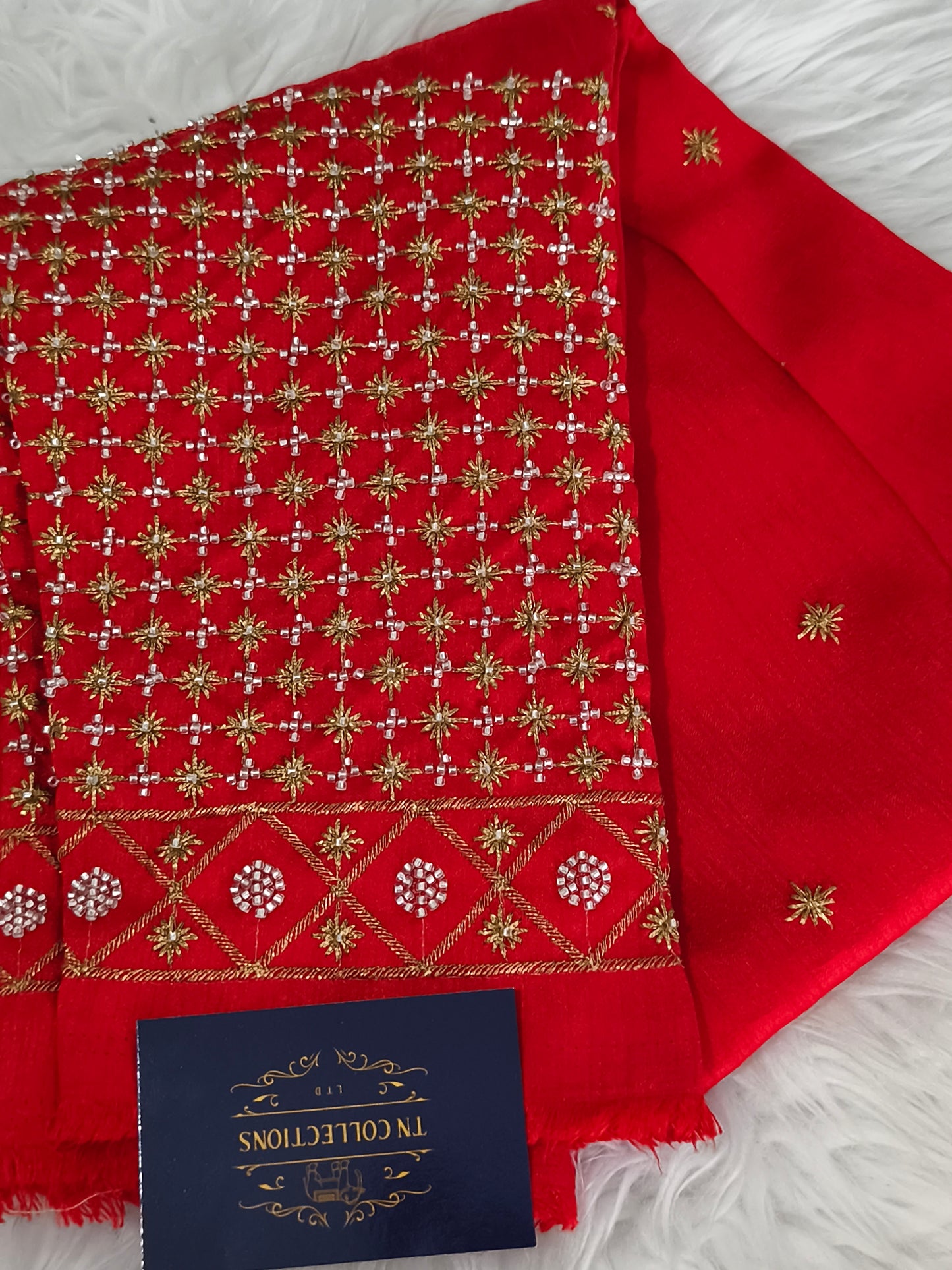 Aari Embroidery work Saree Blouse Material (Red)