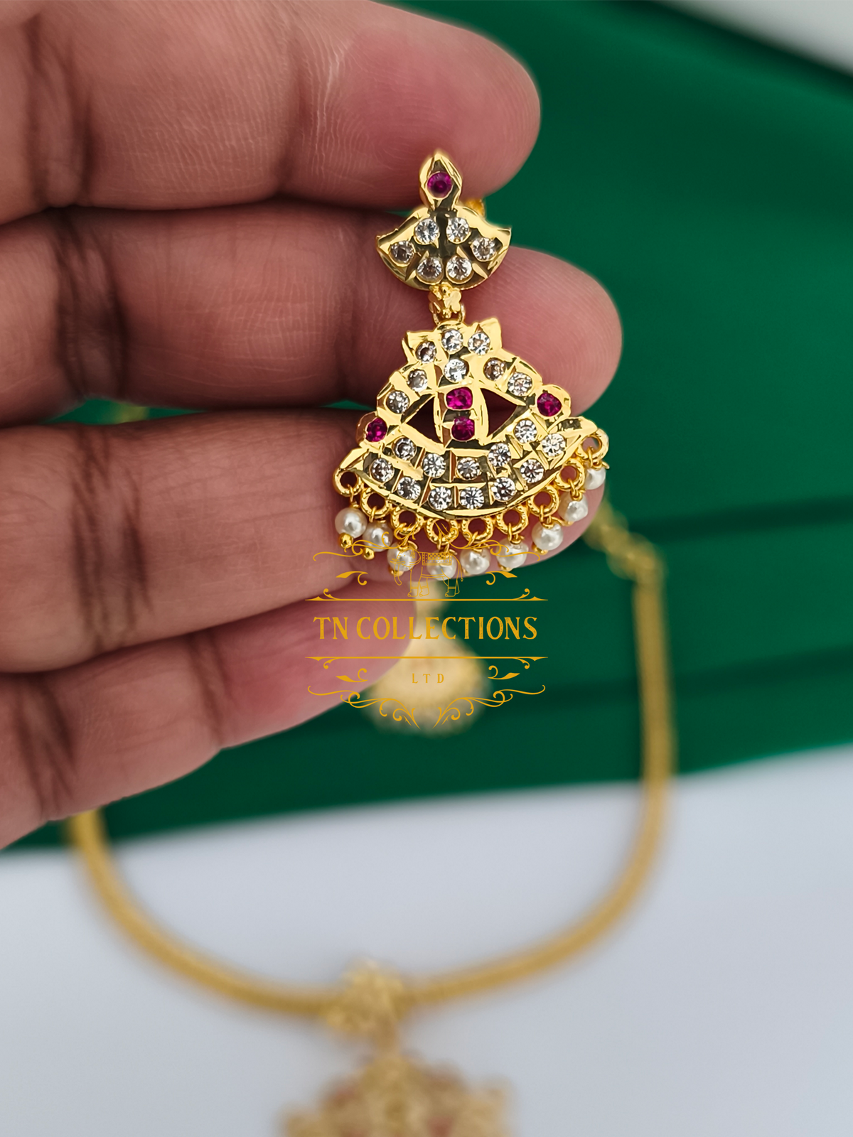 Micro Gold Finish Semi Bridal Set (Ruby & White Stones)
