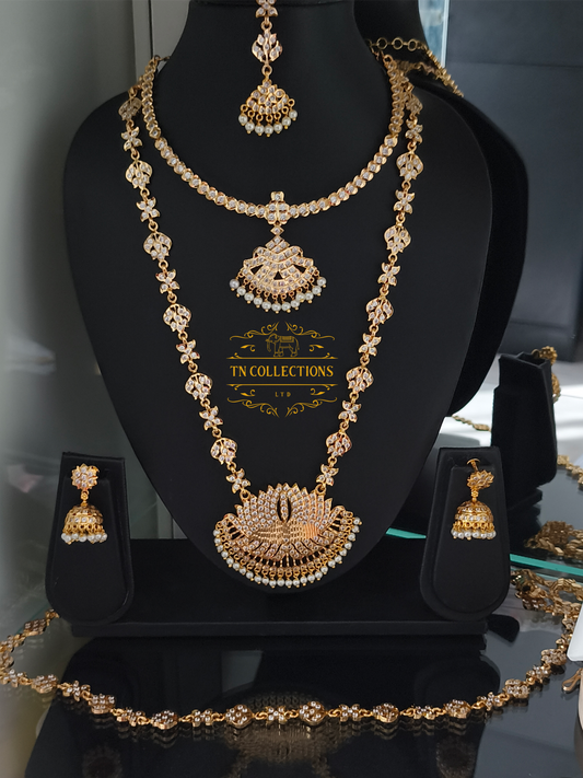 Micro Gold-Plated Traditional Semi Bridal Set (Full white stones)