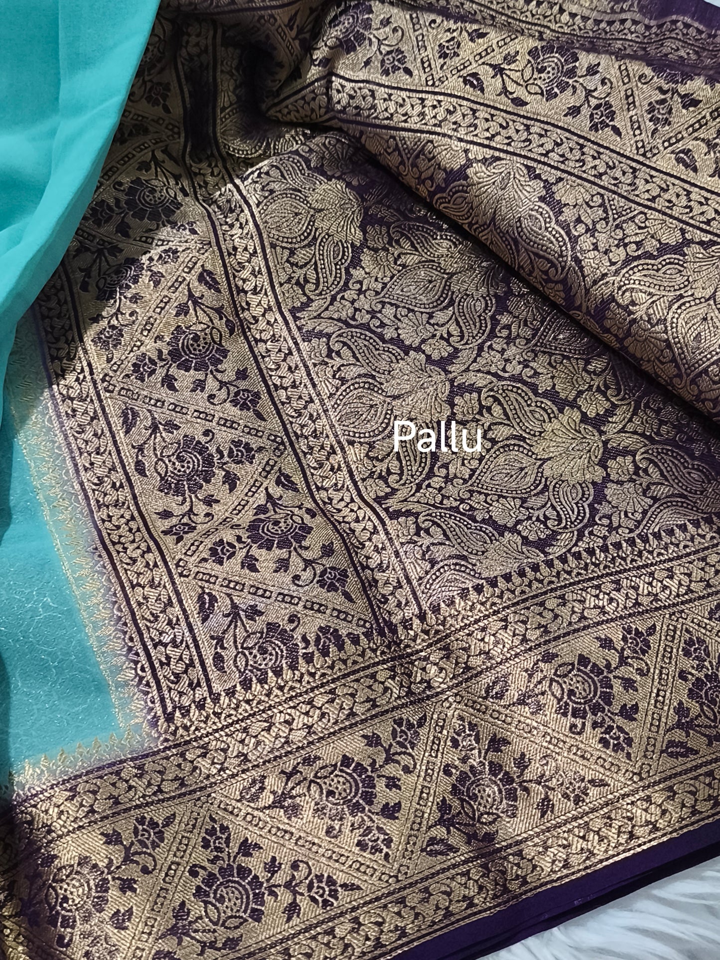 Teal colour Chiffon Georgette saree