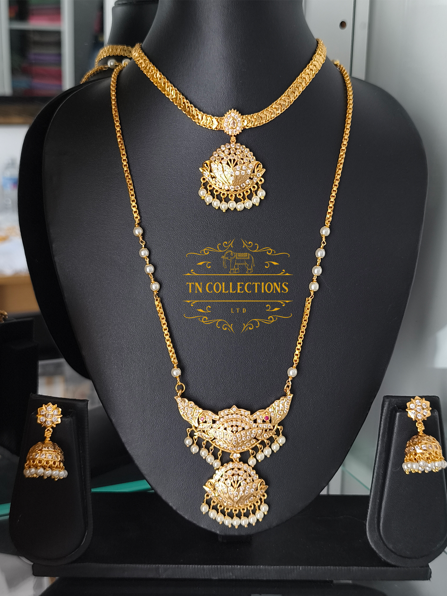 Micro Gold-Plated Traditional Alli Attiyal Pathakkam set (White stones)
