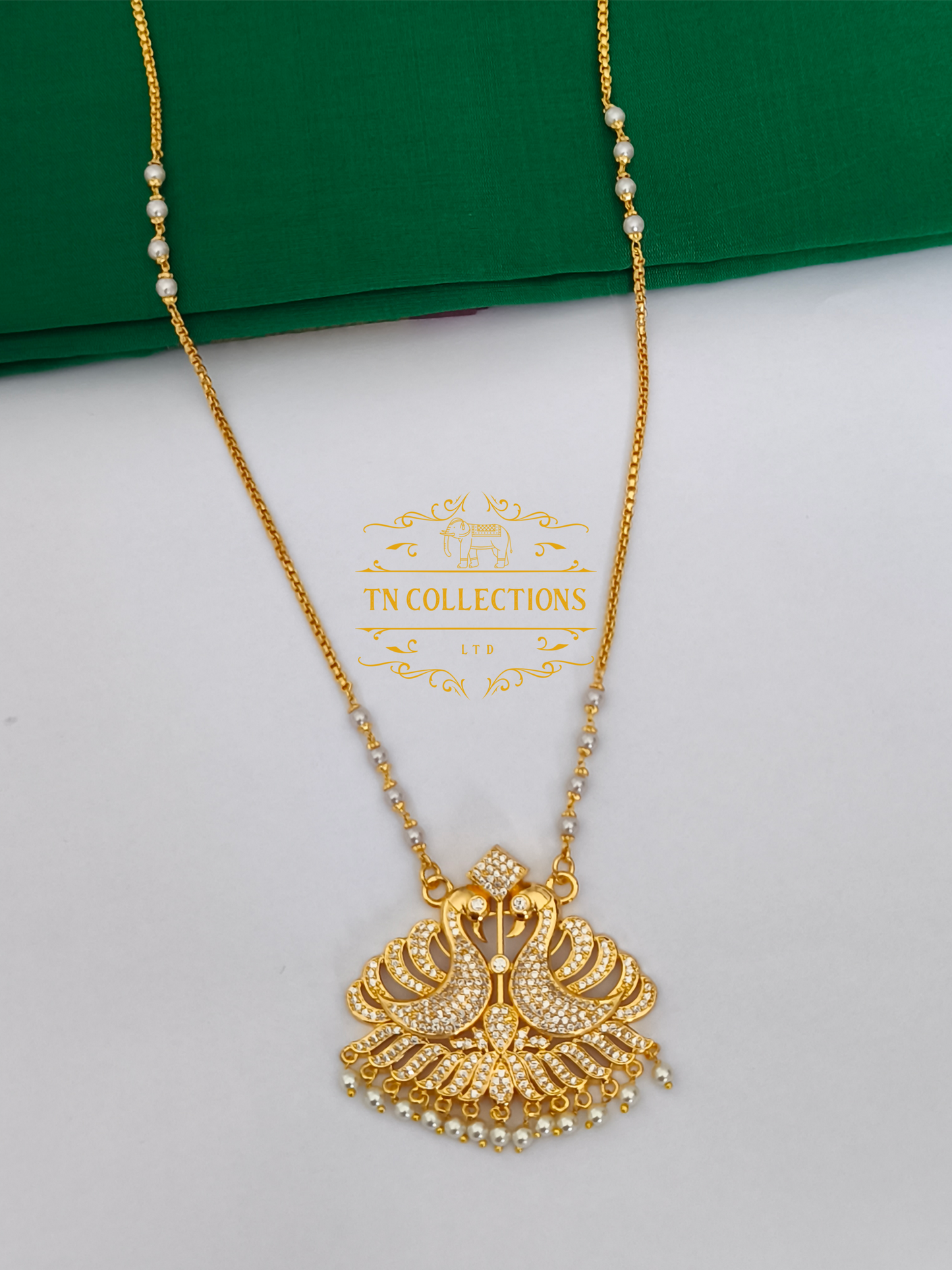 Micro Gold-Plated Traditional Peacock Design Attiyal Pathakkam Set (Full white stones)