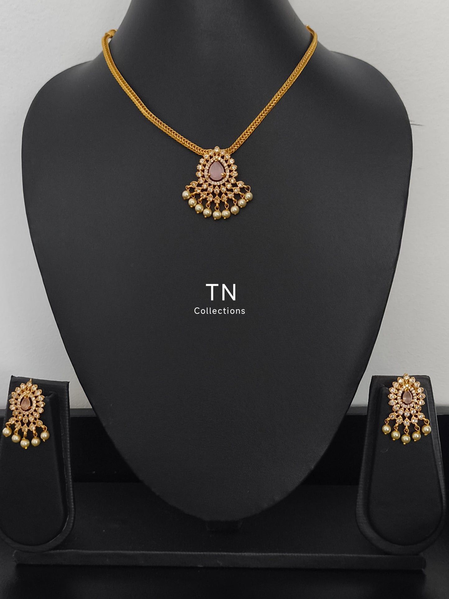 Antique Polish Simple Necklace set (Pink)