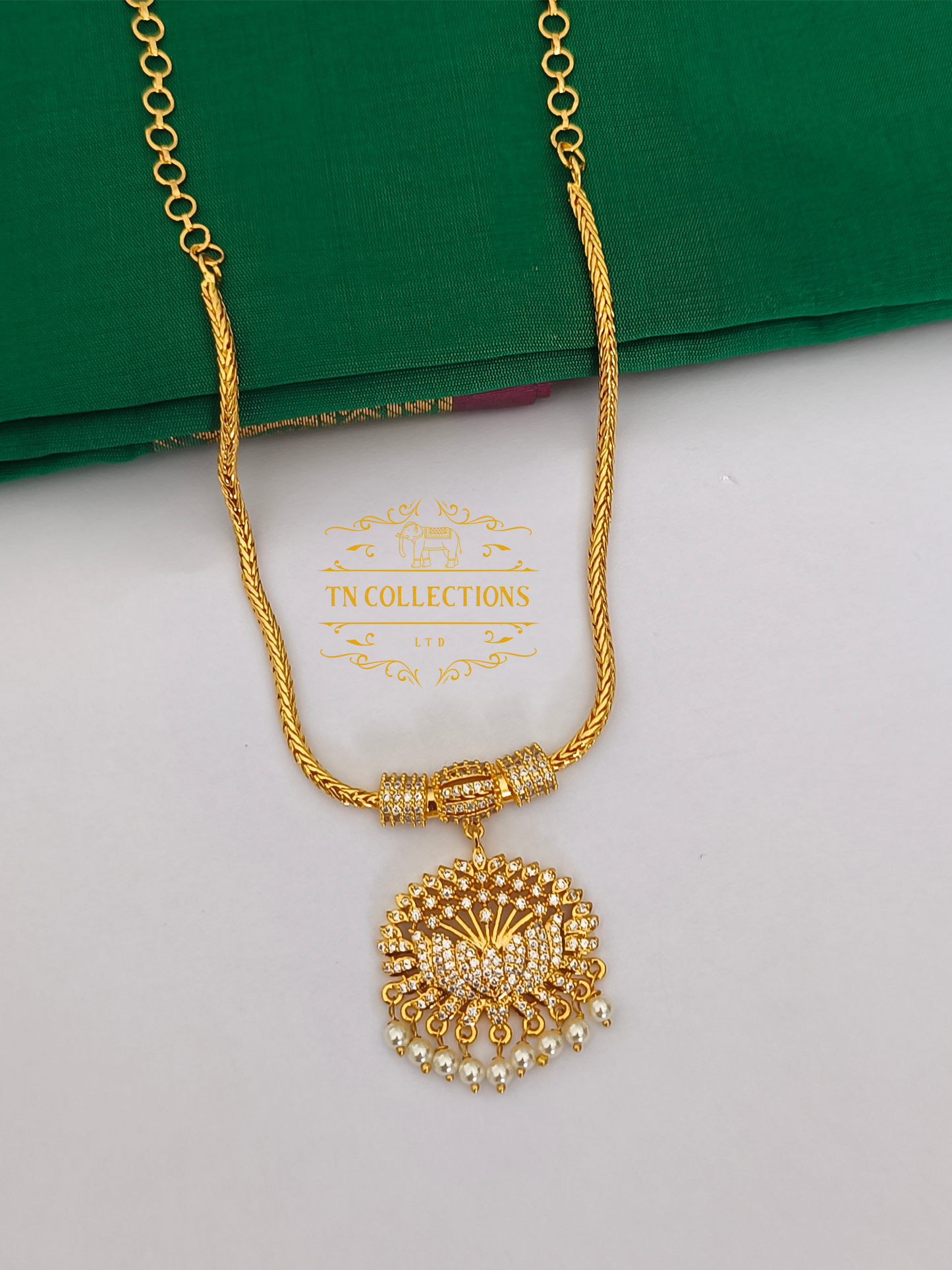 Micro Gold-Plated Traditional Necklace (Attiyal) Full white stones