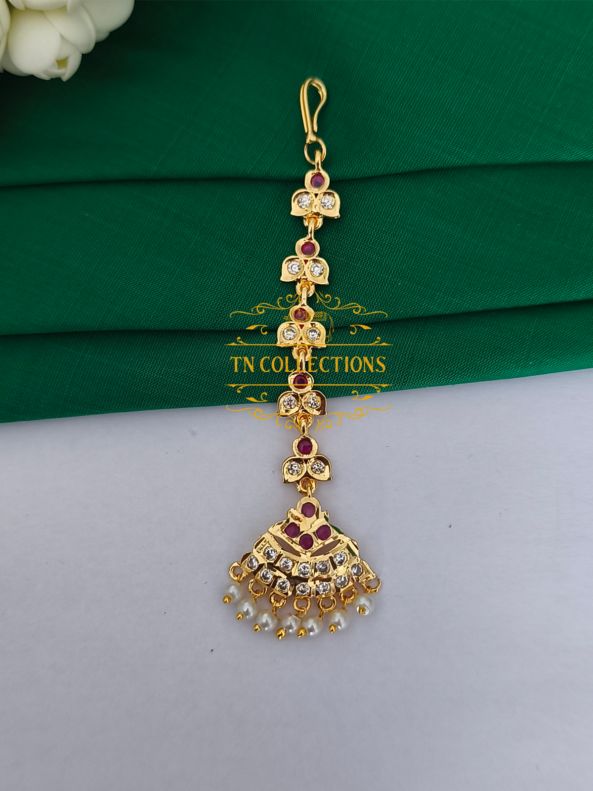 Micro Gold Finish impon cz Tikka (Ruby & White stones)