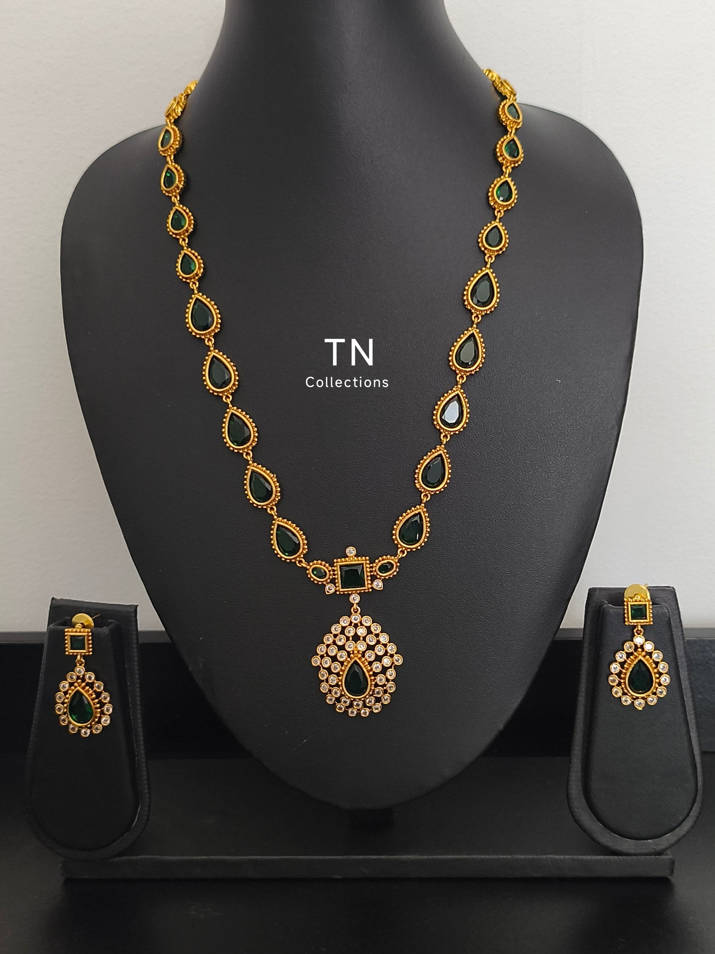 Premium Polish Green Long Haaram with earrings