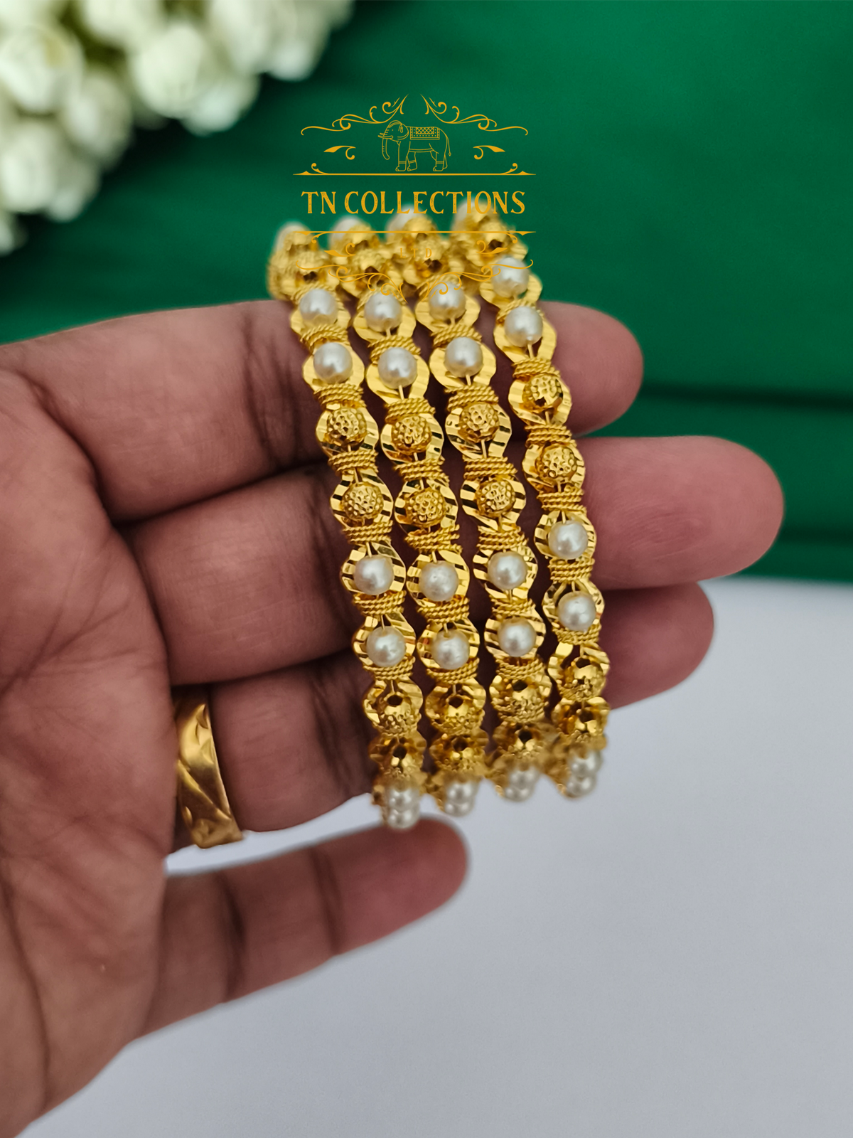 One gram gold forming Pearl Bangles Set