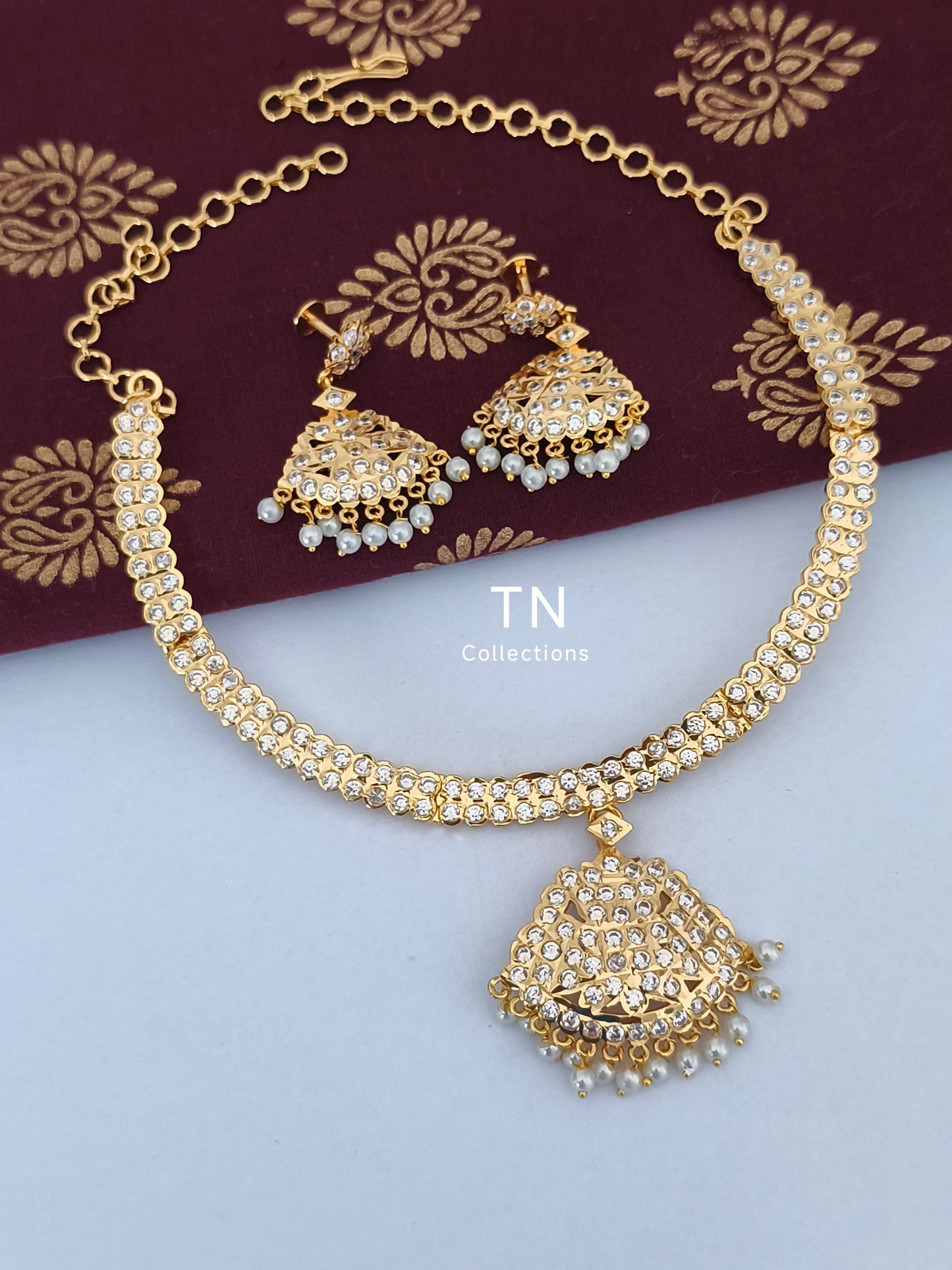 Cz Stone Impon Necklace with earrings