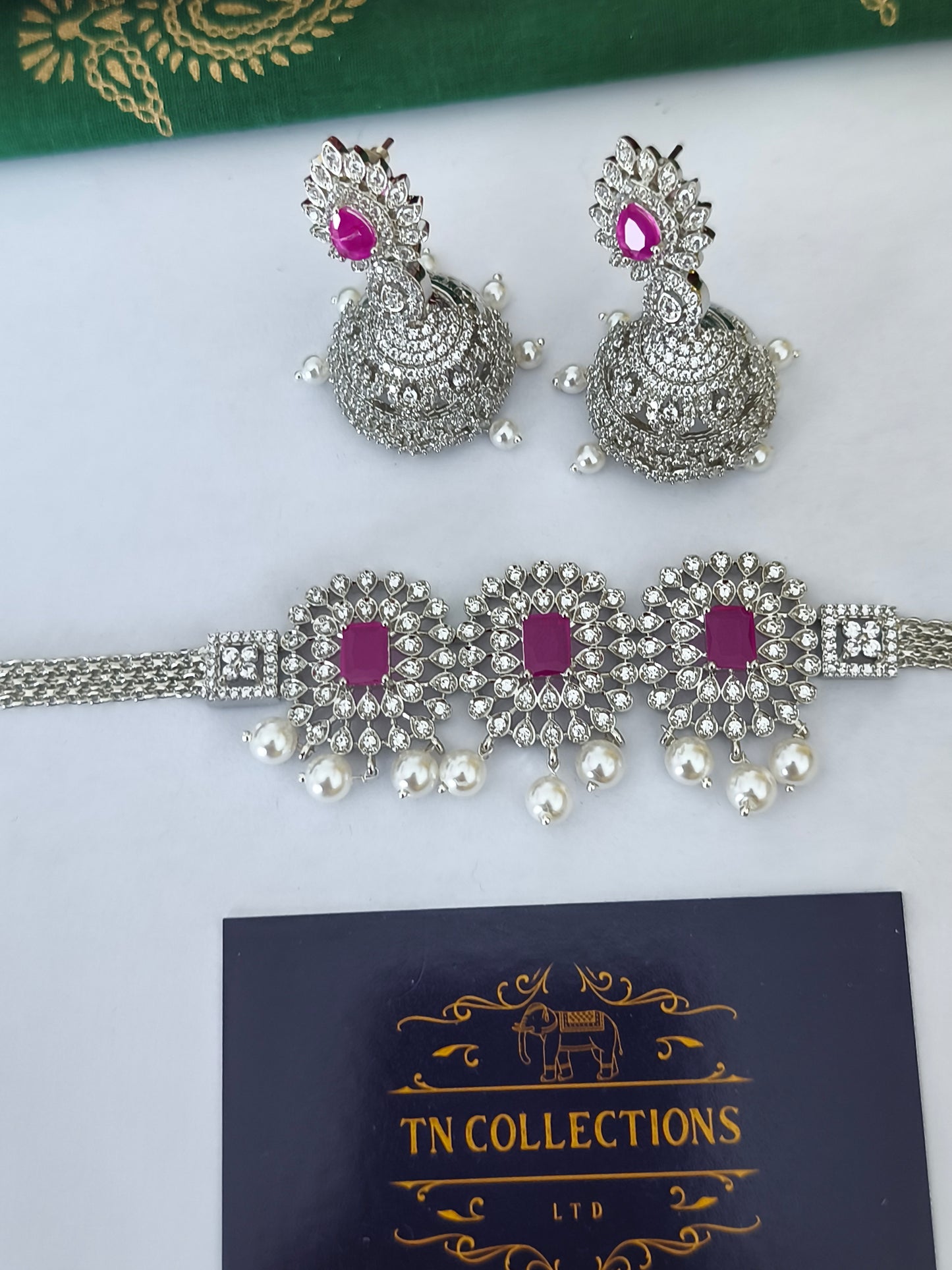 Silver Finish Choker Necklace set