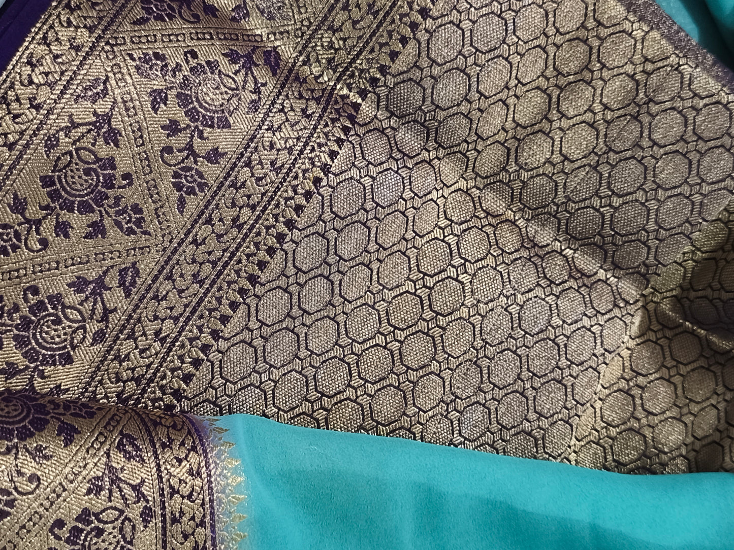 Teal colour Chiffon Georgette saree