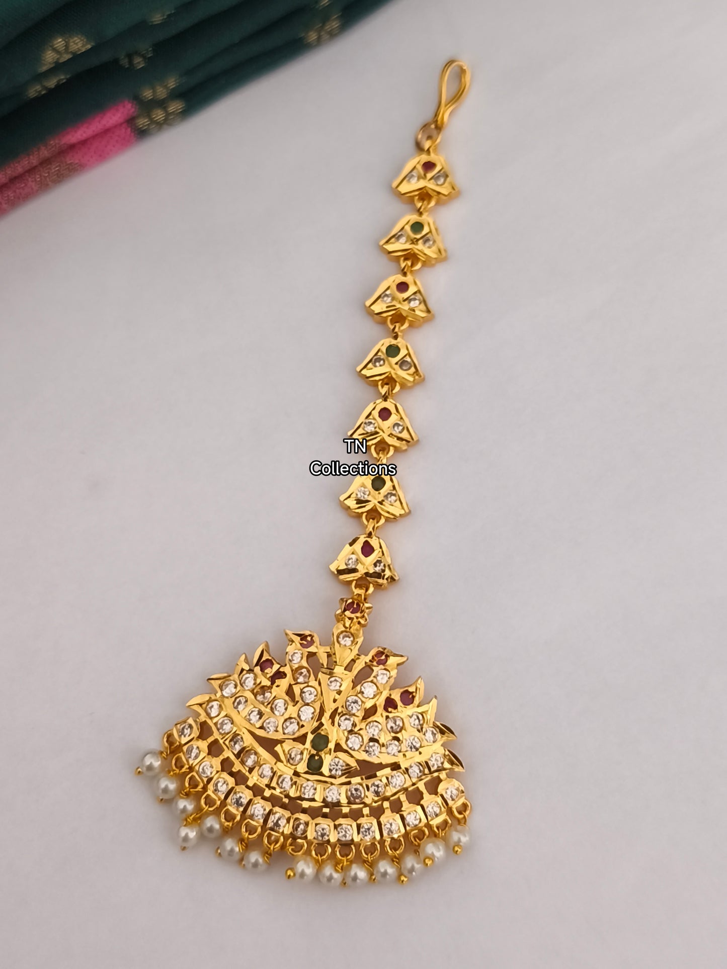 Micro gold plated Traditional Nethichuddi Tikka (Multicoloured)