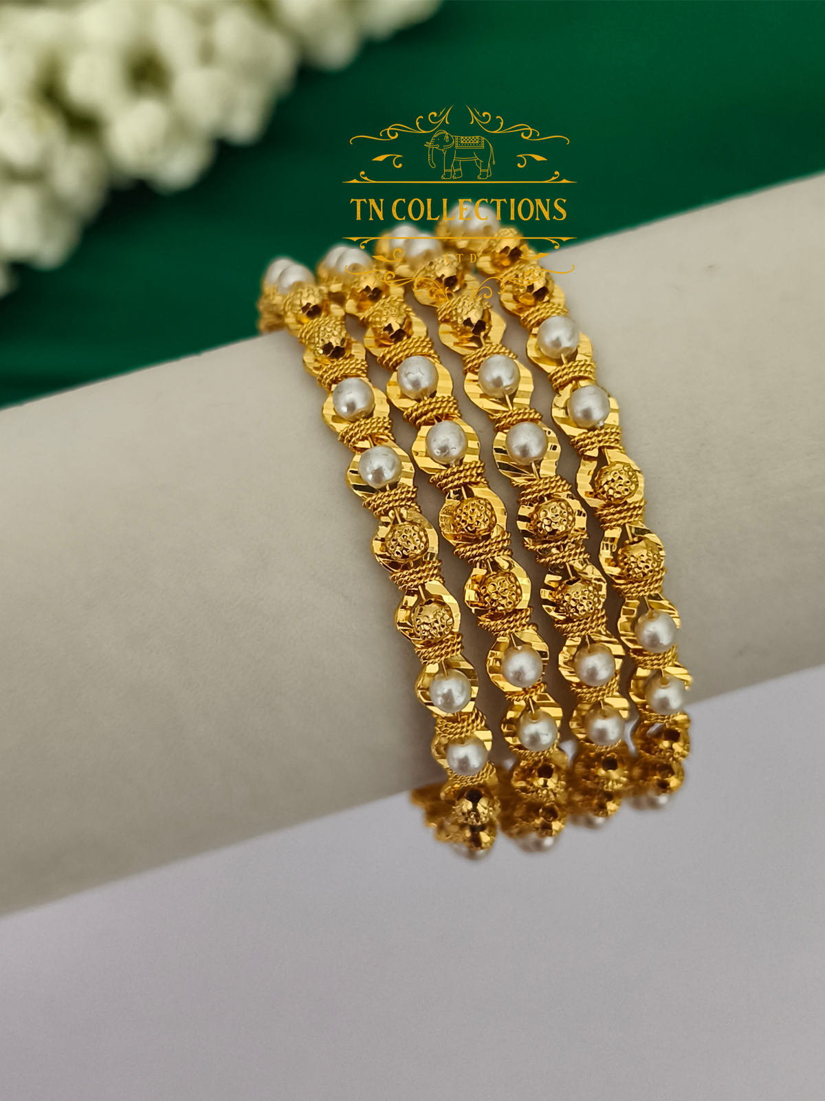 One gram gold forming Pearl Bangles Set